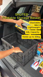 SHUTER (Taiwan Made) Black Foldable Basket for Easy Storage (Collapsible Portable Stackable)
