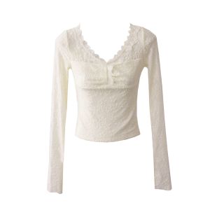 French Style Short Lace Shirt Womens Slim Fit V-neck Base Top Inner Wear Spring New Arrival Soft Pure Desire Fashion