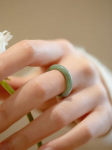Natural Emerald Ring Myanmar a Goods Jade Ring Couple White Ice Ring Shank Ice Waxy Kinds Jade Jade Ring Ultra-Fine