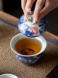 Travel Tea Set Blue And White Porcelain One Pot Two Cups JOJOS L. PD. Purple Spring Gap Handmade Ceramic Tea Utensils