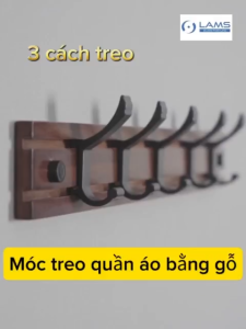 Móc Treo Gỗ Gắn Tường Móc Đôi Di Chuyển MC6 Giá Treo Quần Áo Túi Xách Gỗ Tre Cao Cấp
