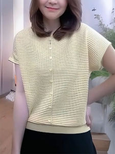 QINGNAER | Gentle Rejuvenating Light Yellow Striped Texture Ladies Knitwear