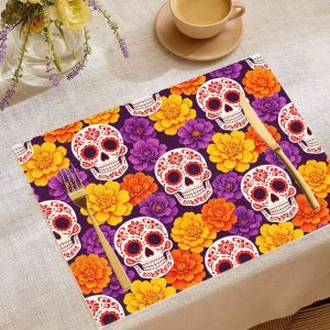 VIKAMA 2/4/6pcs Halloween Meal Mat Witch Ghost Pumpkin Bat Tombstone Spider Web Table Mat Spooky Home Party Decoration