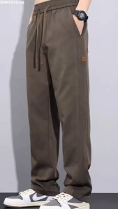 Fashion Loose Elastic Waist Straight Pants: Plain Composite Twill Fabric & Multi Pocket Cargo Pants