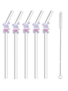 1/5PCS Reusable Bent Glass Straws Panda/rabbit/cat/dog Designs Iced Coffee & Summer Drinks Beach Parties & Dessert Shops