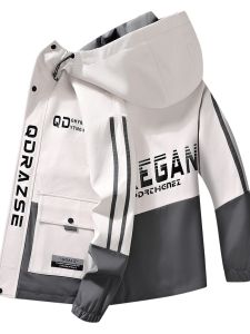 แจ็คเก็ตทำงานสไตล์เกาหลีหลวมๆ สำหรับผู้ชาย เสื้อผ้าใส่สบาย แขนยาว ปกโปโล แจ็คเก็ตแบบสวมหัว ผ้าโพลีเอสเตอร์ ฤดูใบไม้ผลิและฤดูใบไม้ร่วง