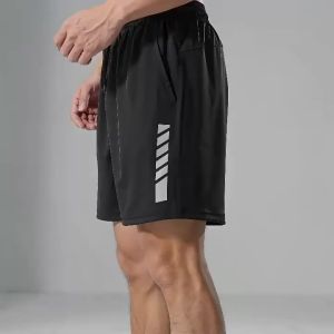 Quần Short Chạy Bộ Nam Màu Đen In Sọc Dáng Rộng Thoáng Khí Chất Liệu Polyester Dùng Cho Thể Thao Tập Gym Tập Luyện Thể Dục.