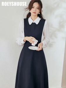 Đầm thiết kế tiểu thư dáng xoè cổ sơ mi trắng