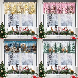 Christmas Curtain Valance Xmas Rod Pocket Window Treatment for Living Room Kitchen Bedroom Christmas Decorations For Home 2025