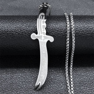 Arabic Ali Sword Knife Chain Necklaces for Men Stainless Steel Gold Color Muslim Islamic Necklace Jewelry Collar Acero N558S02