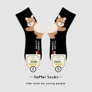 Socks Womens Mid Tube Stockings South Korea Cute Cartoon Japanese Style Bear Bunny Panda Heel Fleece-lined Pure Cotton Long Socks