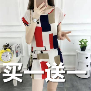 ฤดูร้อน 2022 ผู้หญิง ลำลอง ชุดกีฬาแขนสั้น กางเกงขาสั้น สไตล์เกาหลี พลัสไซส์ ทันสมัย สองชิ้น ผ้าฝ้าย Blend