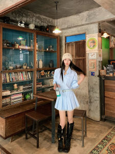 Váy Sơ Mi Xếp Ly Ren Kẻ Caro Ngắn Onelady Dài Tay Mùa Xuân 2025 Mới Cho Nữ Cotton Polyester Viscose Xếp Ly Thường Ngày