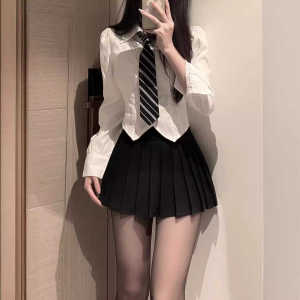 ชุดนักเรียน JK แขนสั้นรัดรูป ชุดนักเรียนสีขาว ชุดน้ำมันน้ำแข็งสำหรับผู้หญิง ชุดน้ำมันน้ำแข็ง ชุดนักเรียน ชุดนักเรียน