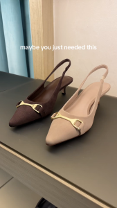 Nose Buckle With Pointy Toe Slingback Heel Pump