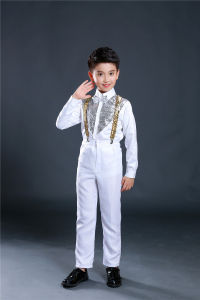 สีขาว เสื้อผ้าการแสดงเด็กแขนยาวสําหรับเด็กชายและเด็กหญิงชุดการแสดงนักร้องประถมศึกษาและมัธยมศึกษาตอนต้น