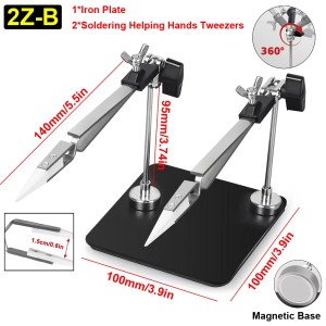 NEWACALOX Magnetic Soldering Third Hand Tweezers PCB Holder Cross Locking Jewelry Welding/Soldering Tweezers (Straight + Curved)
