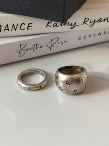 CAFFTI | Elegant Retro Silver Letter Wide Narrow Ladies Ring