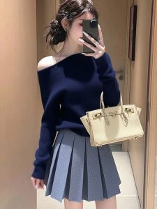 SHANGSHA | Luxurious Elegant Blue Asymmetrical Waist-Cinching Dress Set