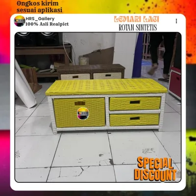 (Ready Stok)meja tv lemari laci 3 mini rotan sintetis harga langsung pengraji