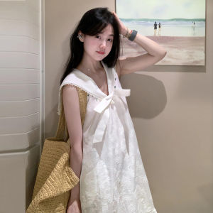 SUSIEYUAN | Váy trắng cổ thuyền phong cách Pháp thanh lịch mùa hè 2025 Váy dài chữ A dáng rộng không tay cho nữ Váy ngọt ngào thường ngày