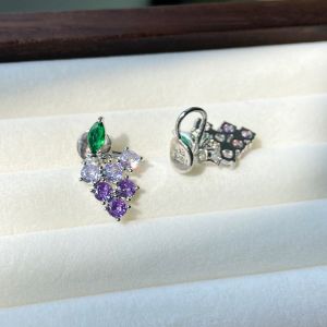 Monet Oil Painting Plate Purple Crystal Grape Earrings Holeless Luxury Fashion Jewelry Clip-On Earrings Fruit Pattern