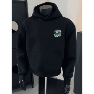 Mens Hoodie Sweatshirt Fleece Lined Thickened Overhead Winter Jacket Youth Casual Style Retro American Design Couples Wear