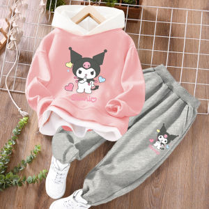 Spring Autumn Childrens Sweatshirt Set Girls Hoodie Top And Sports Pants Ensemble for Kids Age 3 to 14 Cotton Polyester Blend