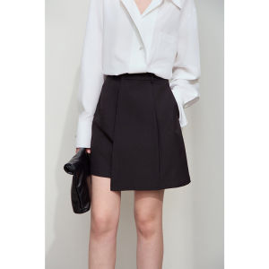 Amii 2025 Autumn Simple New Pure Color Commute Casual A-Line Asymmetrical Skirt No Stretch Woven Half Skirt Zipper Design mid Waist