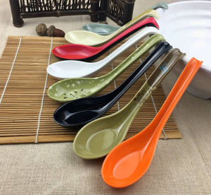 Imitation Porcelain Melamine A5 Porridge Spoon Ramen Hook Spoon Wonton Soup Spoon Long Handle Hot Pot Restaurant Spoon Plastic Bent Spoon Commercial Free Shipping