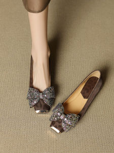 Diamante Bow Square Toe Leather Shoe Grey 40