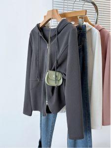 plus Size Casual Hooded Open Cardigan Sweatshirt Womens Autumn Slimming Stylish Top Belly Concealing Meat Hiding Jacket