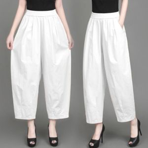 QIAOXIZI | Cotton Harem Pants for Women Mom Fashion High Waist Loose Nine-Inch Pants