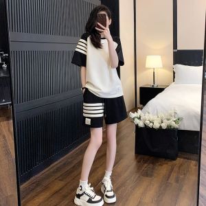 Polo Collar Casual Sports Suit Womens Summer Fashion Western Style Youthful-Looking Fancy Short Sleeve Shorts Two-piece Set Running