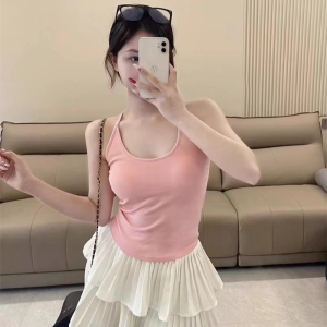 Pink Dopaamine Halter Vest Summer Pure Desire Spicy Backless Strap Outerwear with Chest Pad Inner Match Beautiful Back Shirt