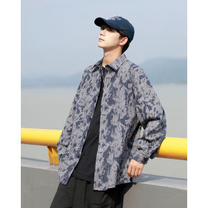 Mens Stripe Shirt Long Sleeve Tie Dye Top 2025 New Spring Autumn American Retro Shirt Jacket Loose Fit Youth Fashion