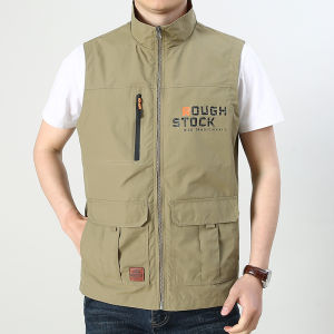 Spring Mens Multi-Pocket Vest Thin Middle-Aged and Elderly Leisure Vest Coat Mens Clothing Fishing Photography Quick-Dry Vest Waistcoat