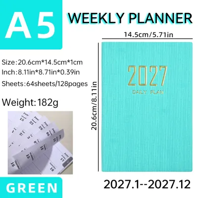128 Pages Agenda 2027 English Planner Organizer Calendar Diary Business Notebook and Journal Weekly Sketchbook A5 Notepad Stationery Note Book Plan