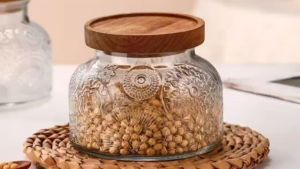 Vintage Flower Pattern Glass Storage Jar With Lid Home Candy Coffee Bean Storage Bottle Kitchen Food Seasoning Sugar Jar