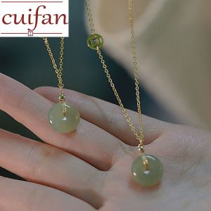 18k Saudi Gold Pawnable Not Allergic Natural Hetian Jade Opal Clavicle Chain Necklace For Women