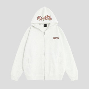 Áo Khoác Hoodie Có Mũ Dây Kéo Đôi Thêu Chữ Ký Trung Quốc