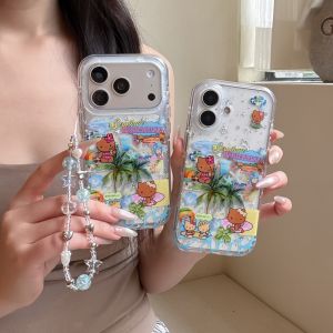 Sanrio | Cartoon Star Black Skin Hello Kitty Cat Shockproof Case for iphone 17 16 15 Pro Max Cute Phone Cover With Chain For Girls Gift