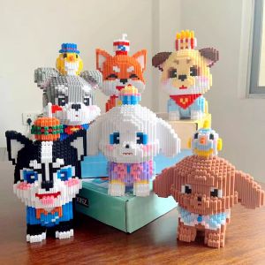 Educational Pet Dog Puzzle Toy Building Blocks Childrens Assembly Teddy Bichon Shiba Inu Howling Animal Miniature Dog Gifts