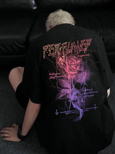 เสื้อยืดคอกลมแขนสั้นผ้าฝ้ายแท้ลายดอกกุหลาบสีสันสดใสสำหรับผู้ชาย สไตล์ฮ่องกง ลำลอง เทรนด์ฤดูร้อน ระบายอากาศได้ดี