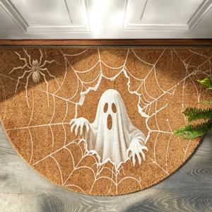 VIKAMA Halloween Semi-Circular Welcome Print Doormat Non Slip Dirt Resistant Indoor Outdoor Entrance Home Decor