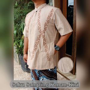 BAJU KOKO BORDIR WARNA PUTIH PRIA LENGAN PENDEK KOKO PRIA MODEL TERBARU SAKU BAWAH SAPING KANAN KIRI