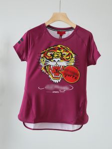 เสื้อยืดแขนสั้นลายหัวเสือสำหรับผู้หญิง ทรงหลวม สวมใส่สบาย ระบายอากาศได้ดี โพลีเอสเตอร์ผสมไนลอน ฤดูร้อน 2025 ใหม่ล่าสุด