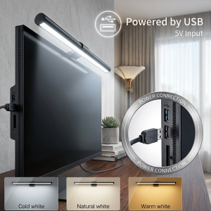 USB Powered LED Monitor Light Bar 30cm LED Computer Screen Hanging Light Bar 3Color Dimming Atmosphere Lamp for Work Home Gaming