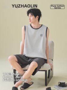 Yuzhaolin | Cotton Men Sleepwear Tank Top Set For Summer Outfit