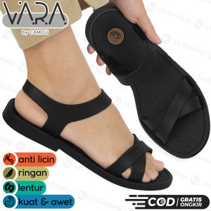 Sandal Kondangan Wanita CAMOU VARA SESAME Sendal Sepatu Cewek Kekinian Viral Bahan Karet Premium Warna Hitam Elegan Simpel Tapi Mewah Awet Dan Kuat Model Terbaru Teplek Jelly Elchashop